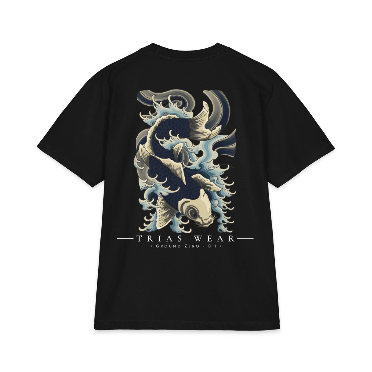 Koi Fish Wave Tee – Black – Back view