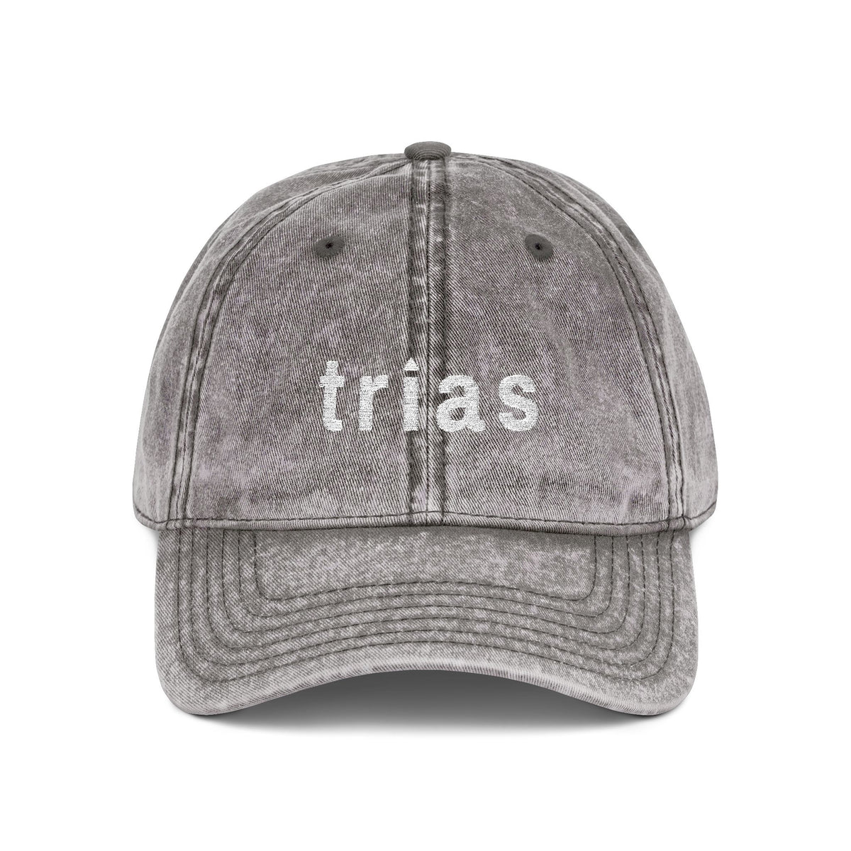 TRIAS Vintage Embroidered Cap – Charcoal Grey – Front view