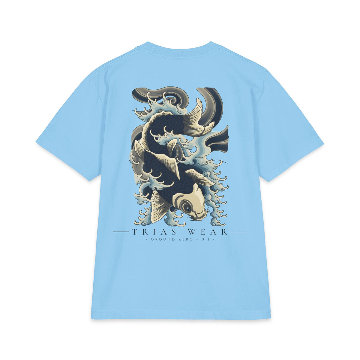 Koi Fish Wave Tee – Sky Blue – Back view