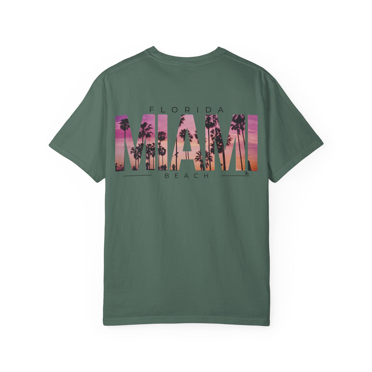 Miami Beach Sunset Tee – Blue Spruce – Back view