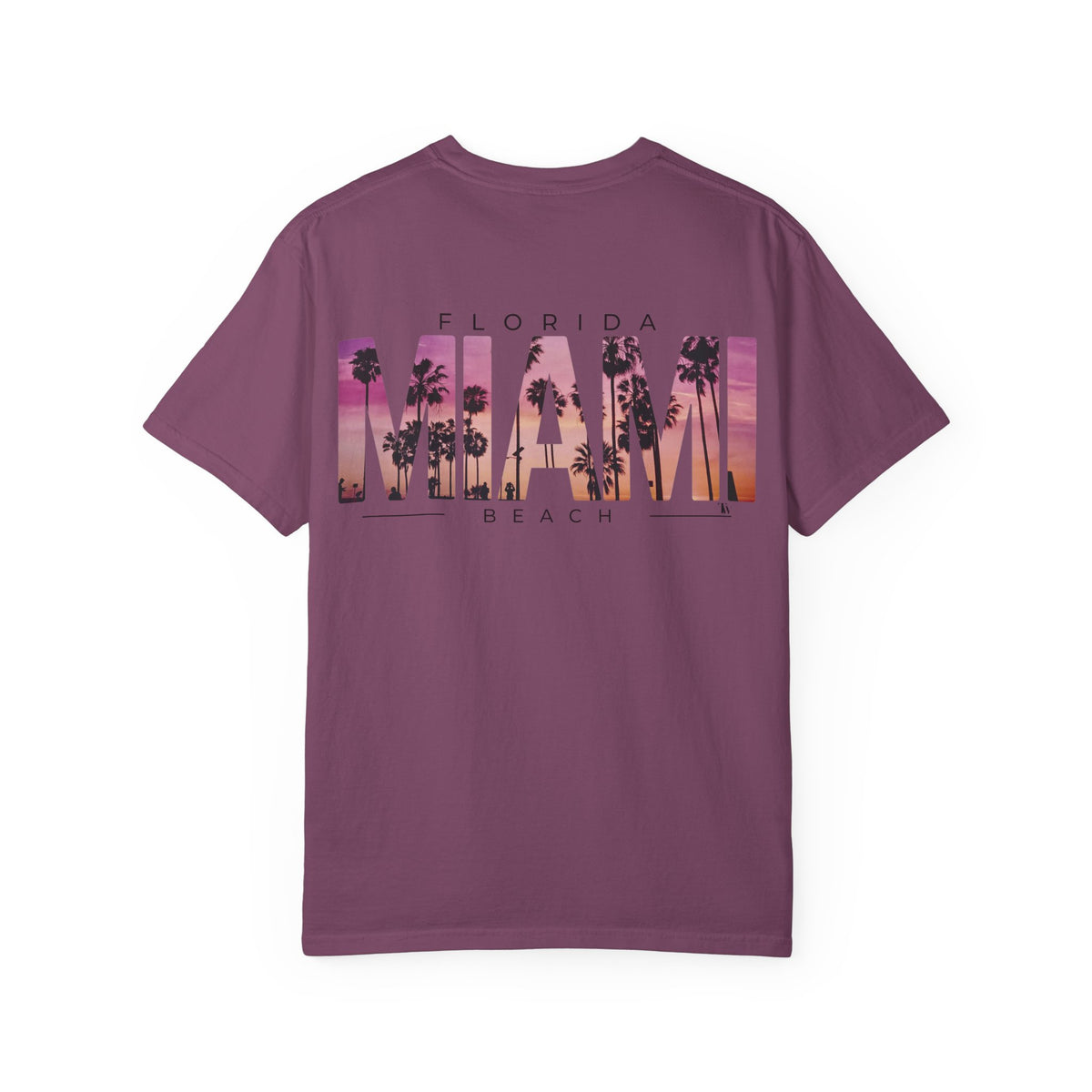 Miami Beach Sunset Tee – Berry – Back view
