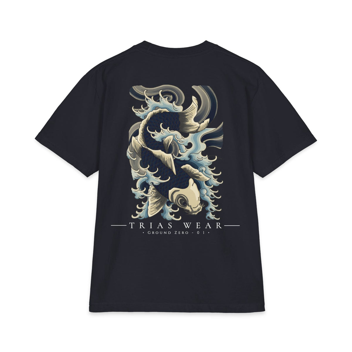 Koi Fish Wave Tee – Navy – Back view