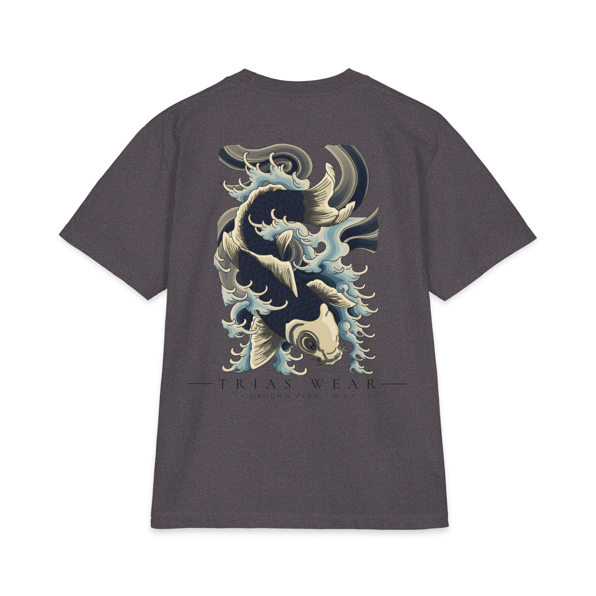 Koi Fish Wave Tee – Charcoal Grey – Back view