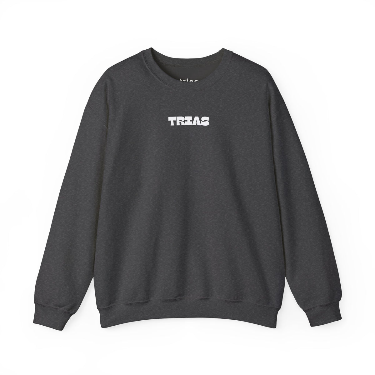 TRIAS Embroidered Crewneck – Dark Heather – Front view