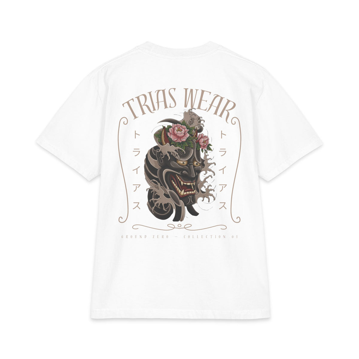 Floral Hannya Mask Tee – White – Back view