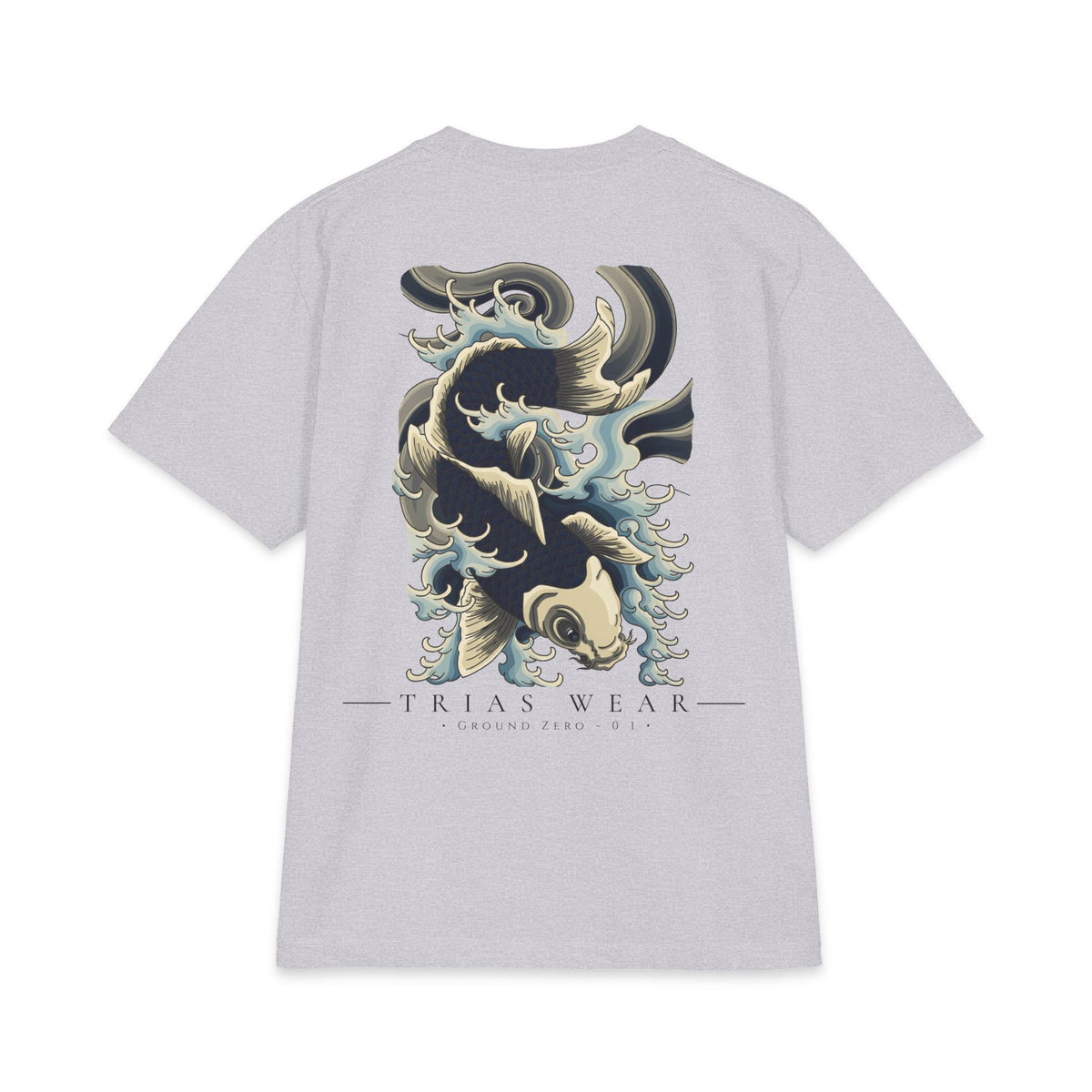 Koi Fish Wave Tee – Heather Grey – Back view
