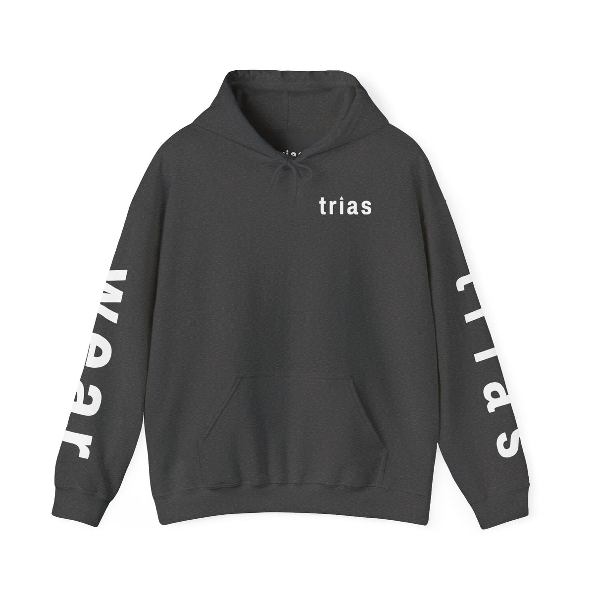 TRIAS Sleeve Print Hoodie – Dark Heather – Front view