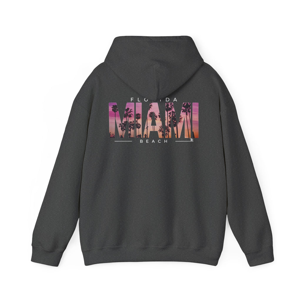 Miami Beach Sunset Hoodie – Dark Heather – Back view