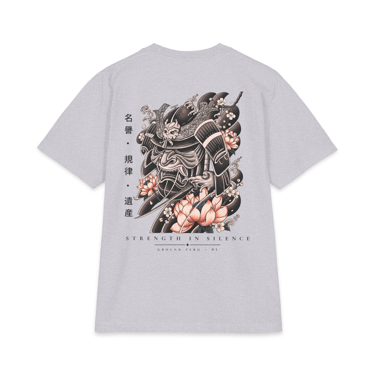 Samurai Lotus Tee – Heather Grey – Back view