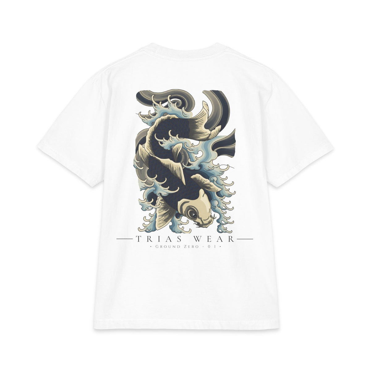 Koi Fish Wave Tee – White – Back view