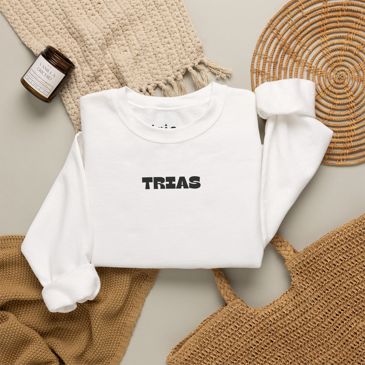 TRIAS Embroidered Crewneck – Sand – Back view