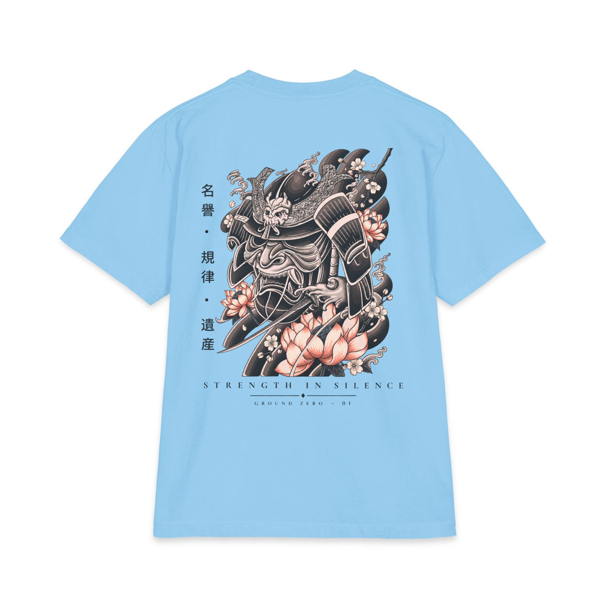 Samurai Lotus Tee – Sky Blue – Back view