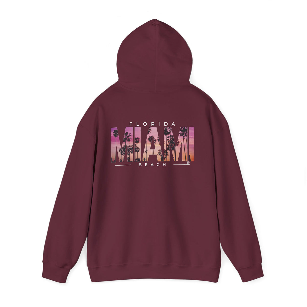 Miami Beach Sunset Hoodie – Maroon – Detail view 1