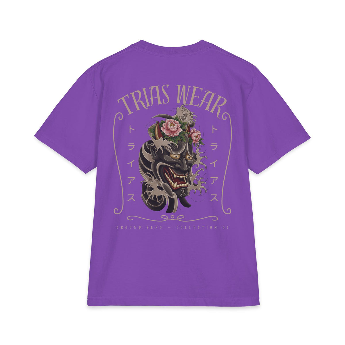 Floral Hannya Mask Tee – Purple – Back view