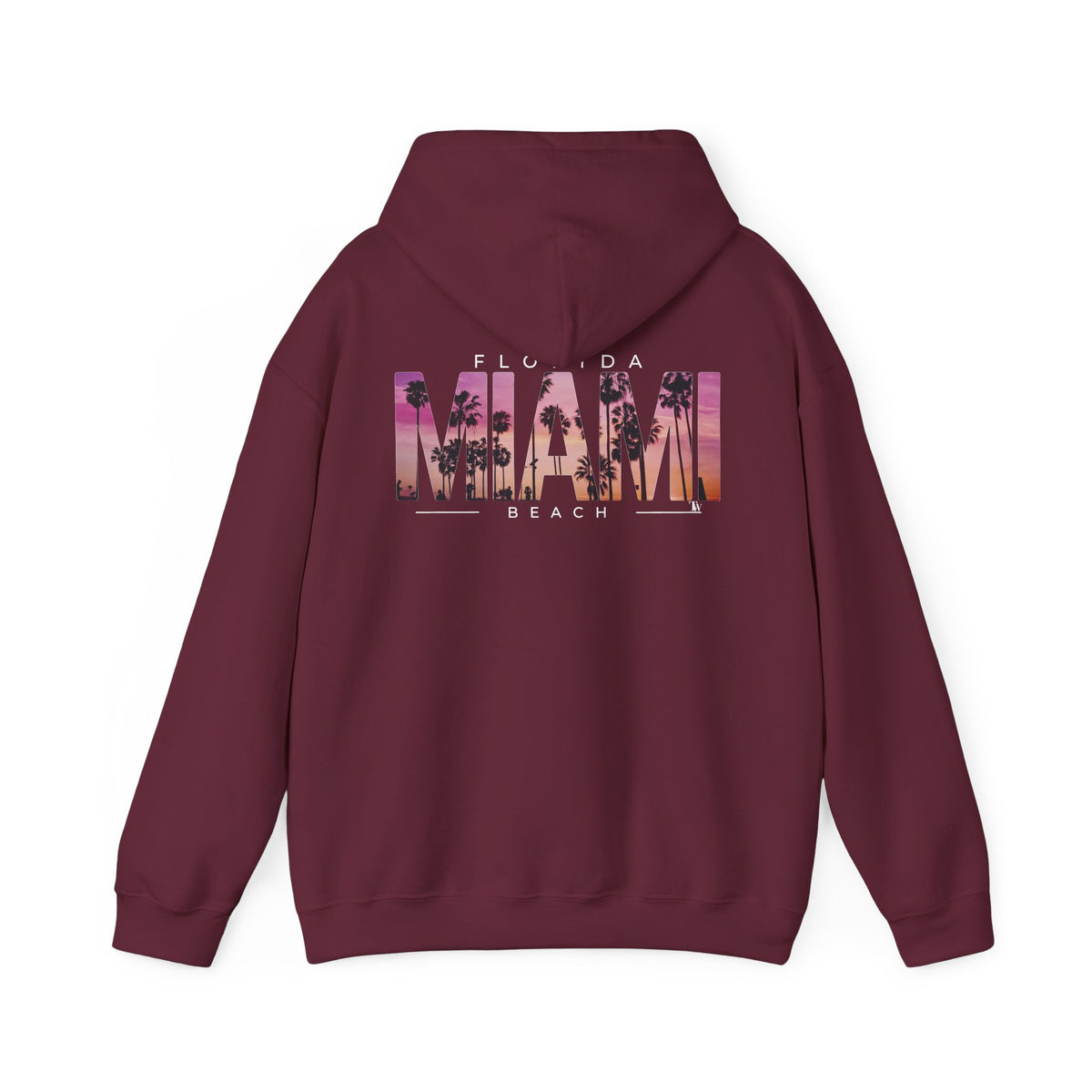 Miami Beach Sunset Hoodie – Maroon – Back view