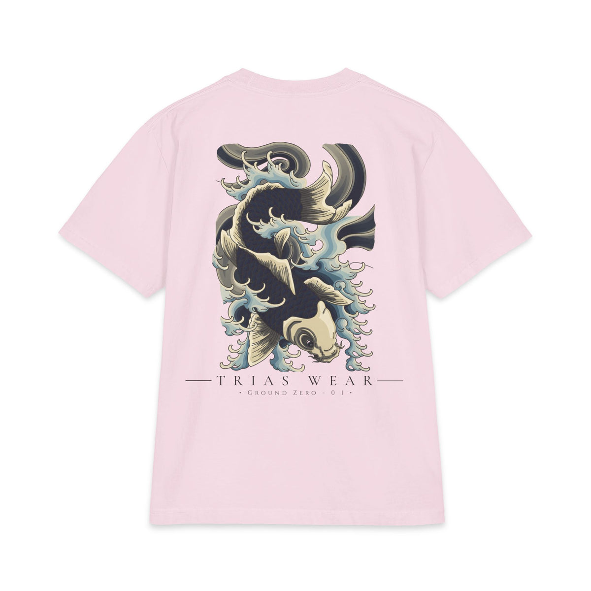 Koi Fish Wave Tee – Powder Pink – Back view