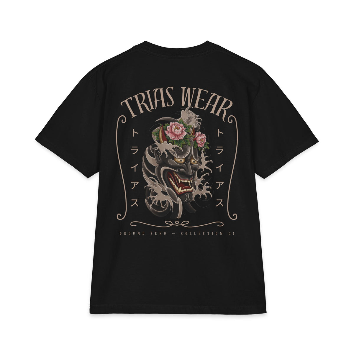 Floral Hannya Mask Tee – Black – Back view