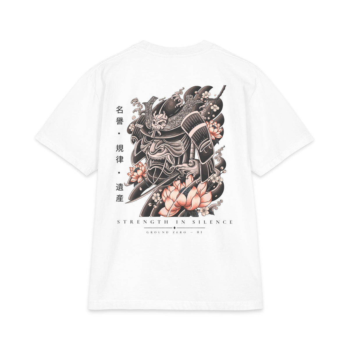 Samurai Lotus Tee – White – Back view