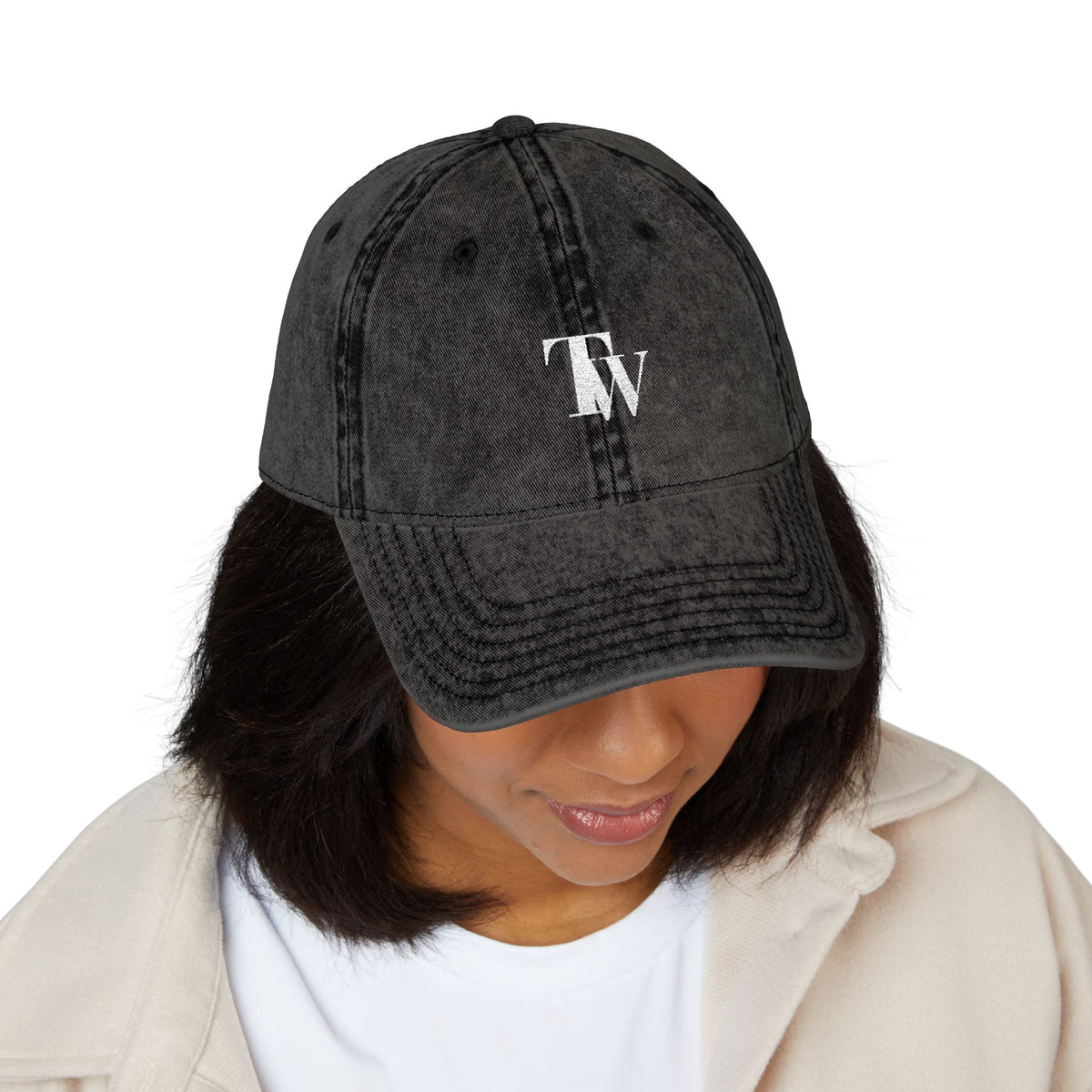 Washed Grey Embroidered Cap – Charcoal Grey – Detail view 1