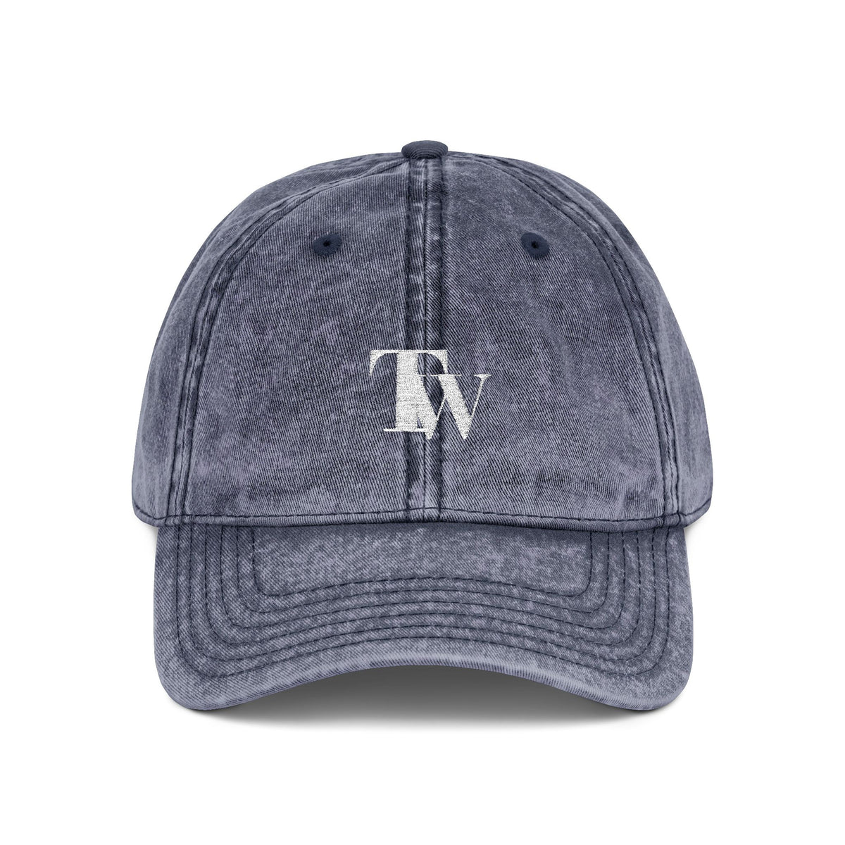 Washed Grey Embroidered Cap – Navy – Front view