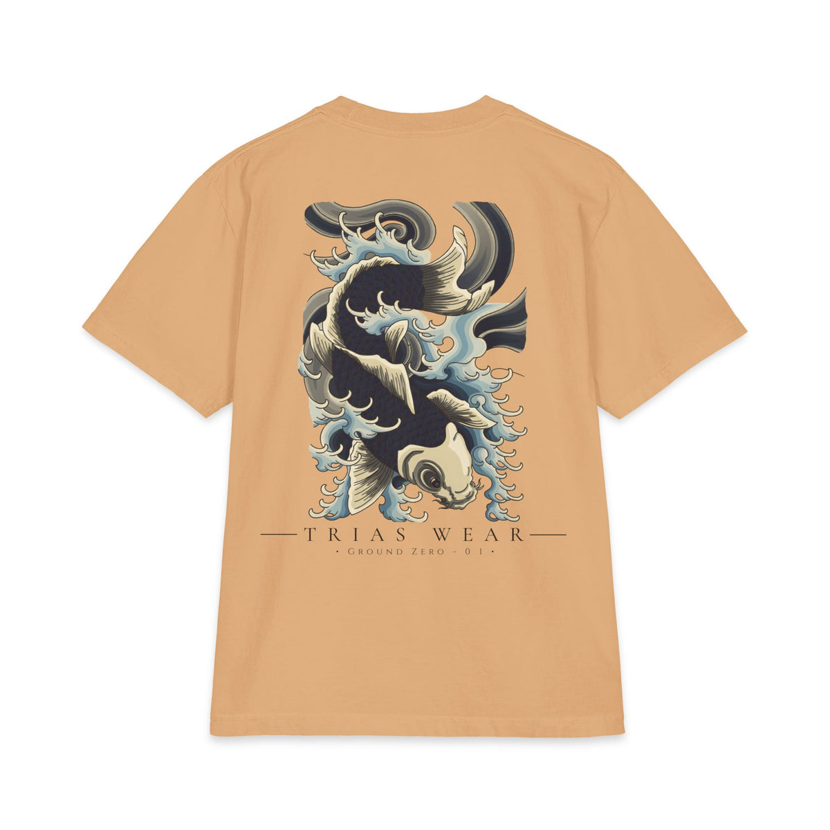 Koi Fish Wave Tee – Khaki – Back view