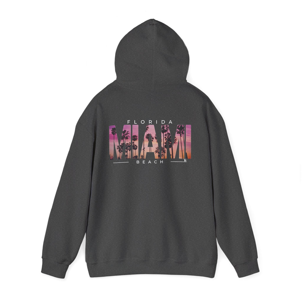 Miami Beach Sunset Hoodie – Dark Heather – Detail view 1