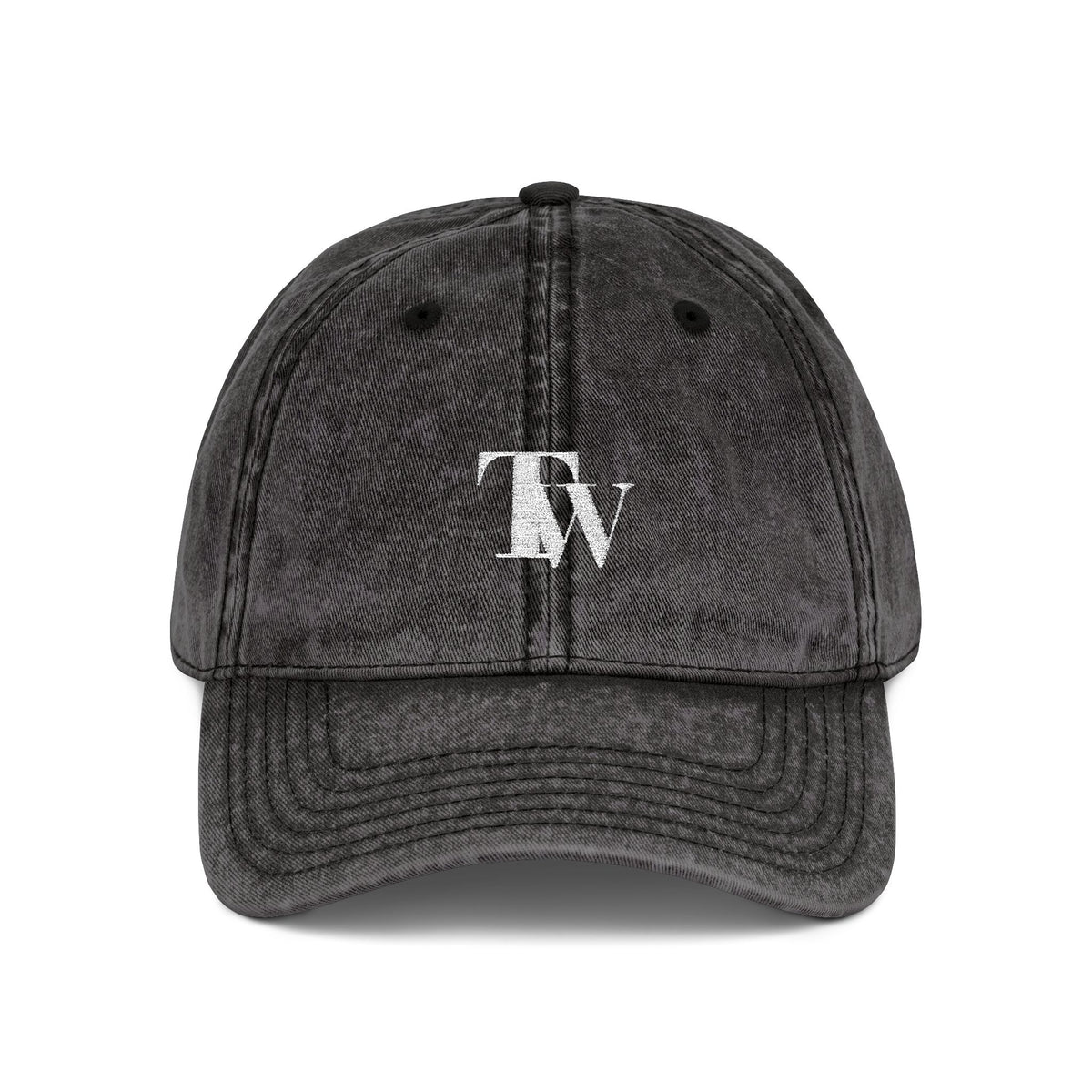 Washed Grey Embroidered Cap – Black – Front view