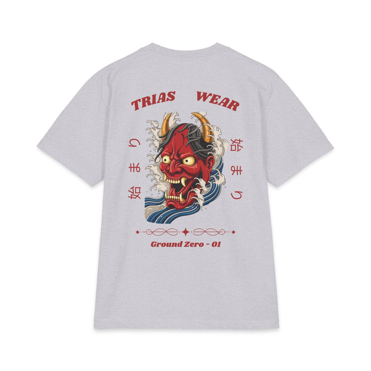 Hannya Oni Tee – Heather Grey – Back view
